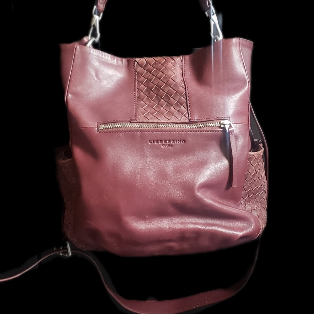 Liebeskind Berlin Intrecciato Woven Bottega - Style Burgundy Leather Tote Bag